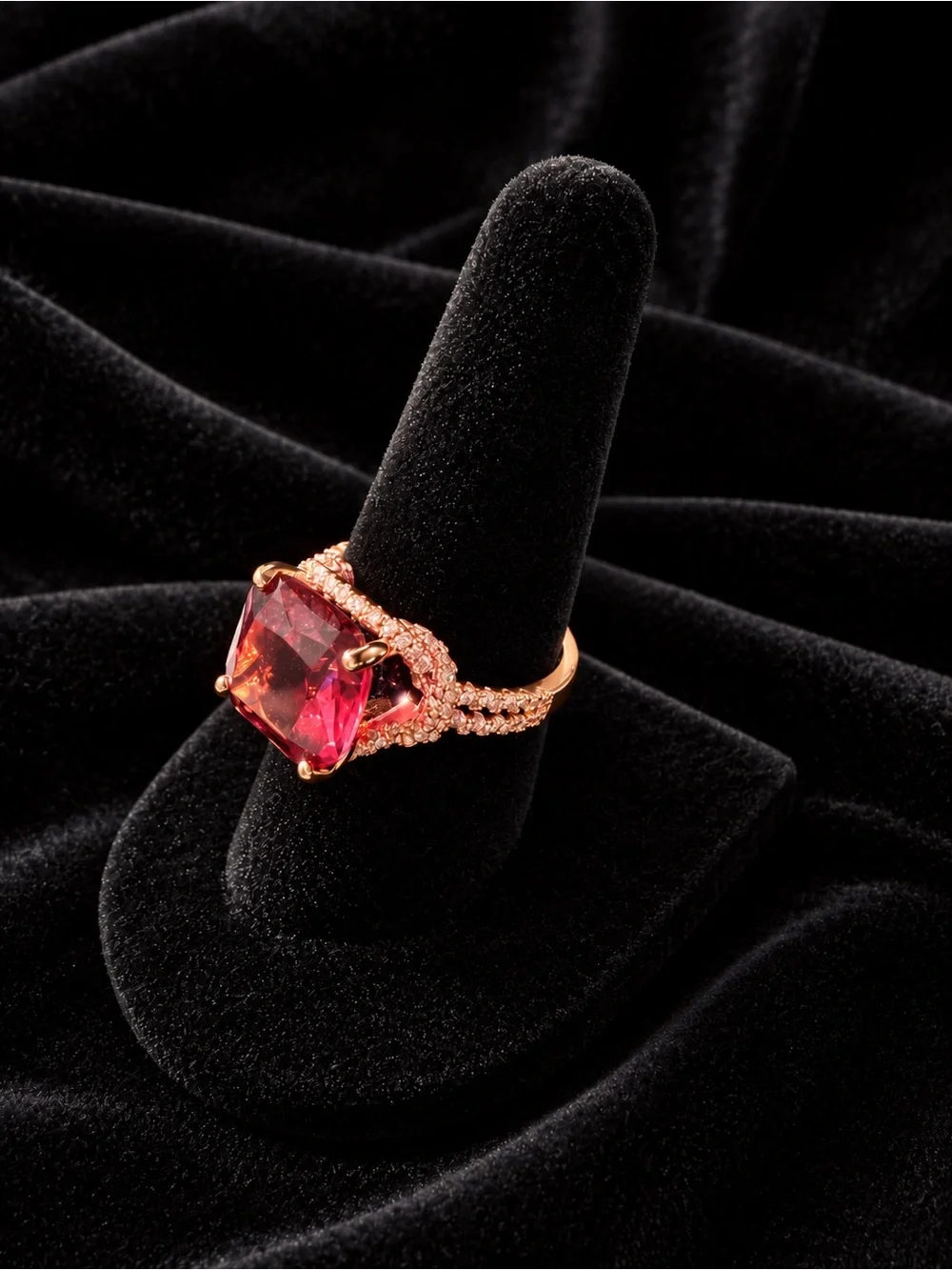 Rose Gold Ring with a Large Red Stone and Tiny Clear Stones Size 6